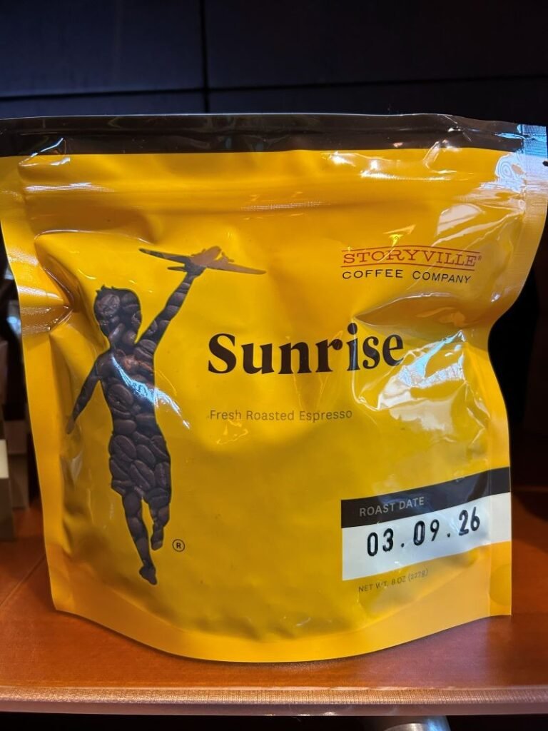 Yellow coffee bag with a clearly visible ROAST DATE field on the front.