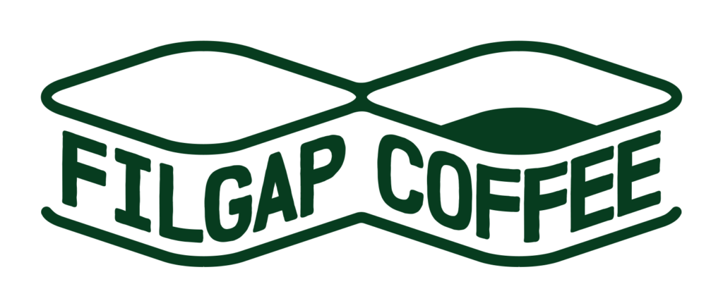Filgap Coffee logo in forest green with two connected geometric forms and the words Filgap Coffee.