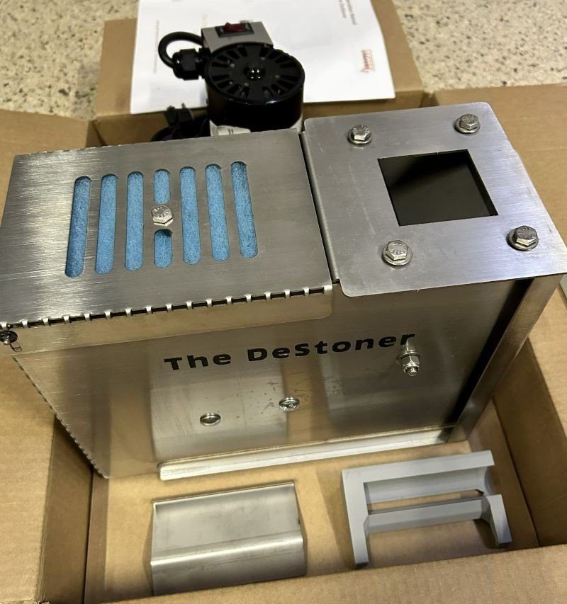 Coffee destoner unpacked before installation as part of the Filgap Coffee roasting setup.