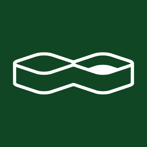 Filgap Coffee symbol in white on forest green, formed by two connected geometric shapes with space intentionally left open.
