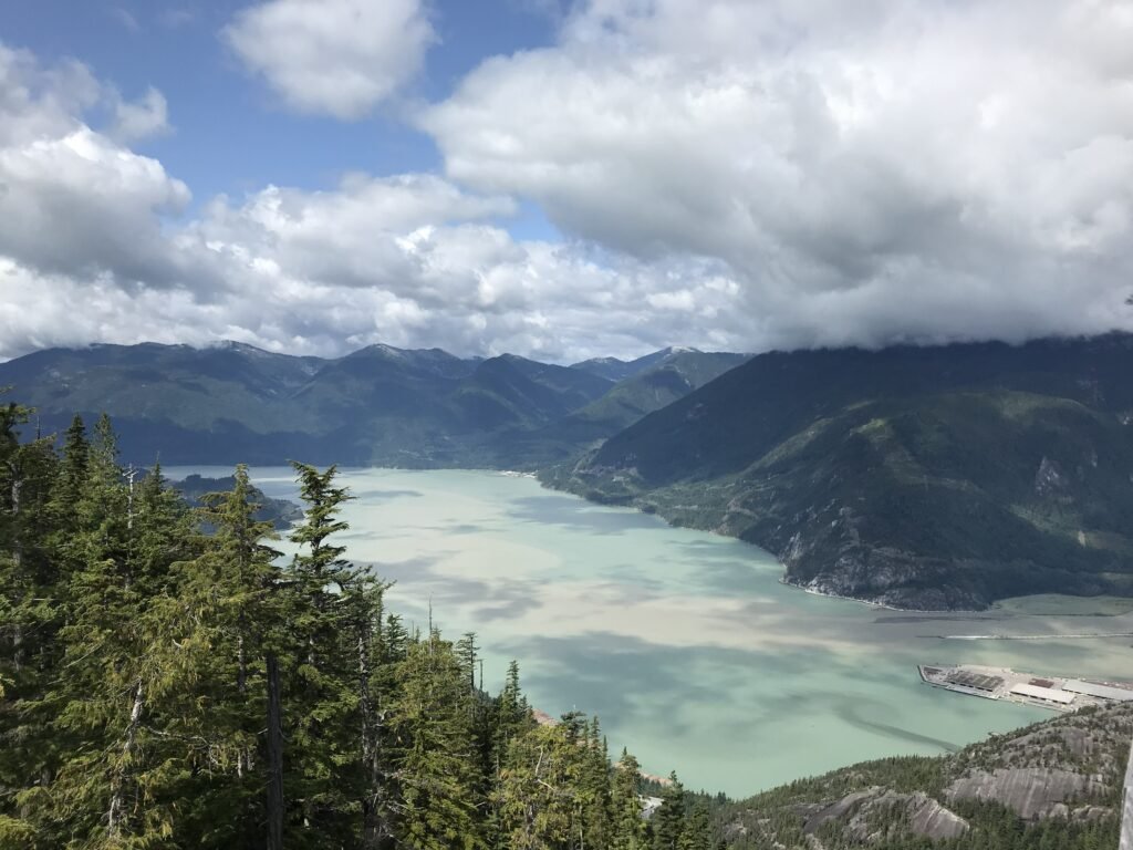 View over Howe Sound and the mountains surrounding Squamish, British Columbia
